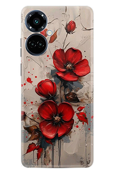TECNO Camon 19 Pro Kılıf Boutique Baskılı Resimli Kırmızı Çiçek Pcode -098
