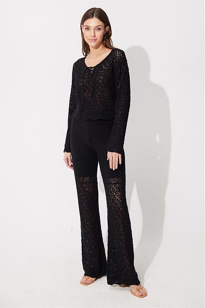 SHERIN Black Knitted Patterned Sweater Trousers Set