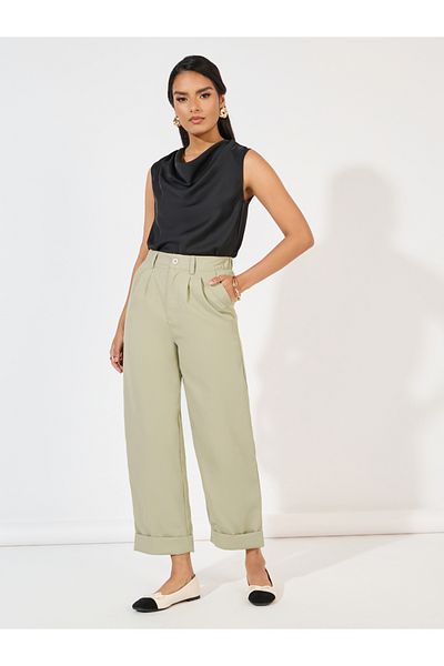Styli High Rise Turn-Up Hem Ankle Length Pants