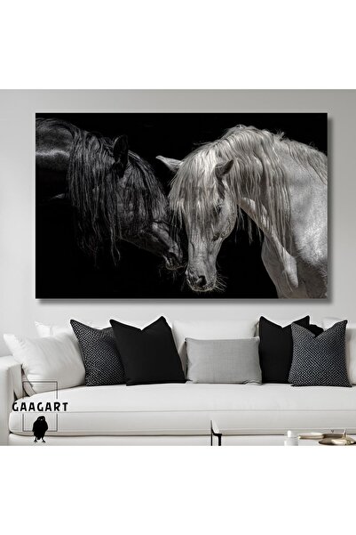 GAAGART Tekli Yatay Kanvas Dekoratif Duvar Tablosu Siyah Beyaz At