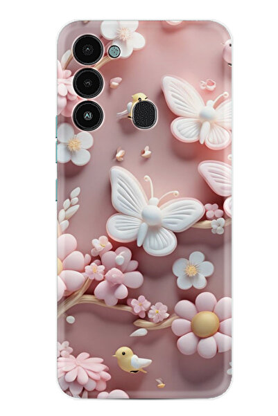 TECNO Spark 8C Kılıf Boutique Baskılı Resimli Pembe Kelebekler Pcode -088