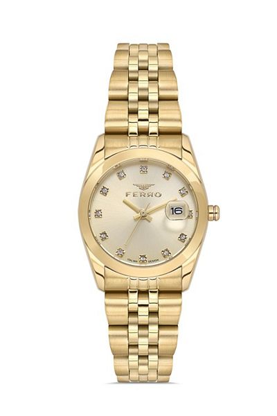 FERRO Quartz Steel Gold Color 28 mm Women's Wristwatch (with Bracelet Gift)