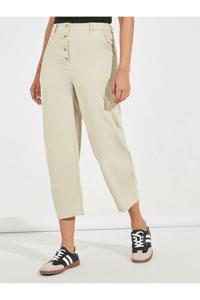 Styli Elastic Back Tapered Pants with Buttons