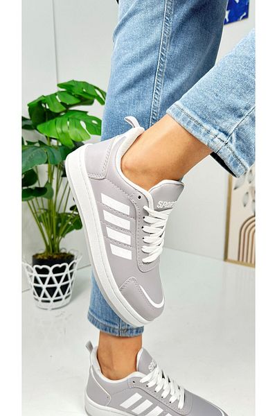 Allyup Pantofort unisex gri gheață - Talpă confortabilă zimțată cu șireturi și detaliu dungi St-331