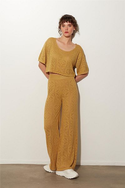 SHERIN Mustard Sweater Trousers Patterned Knitwear Set