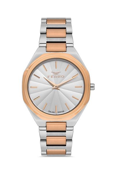 FERRO Quartz Steel Rose/Gray 34 mm Women's Wristwatch (with Bracelet Gift)