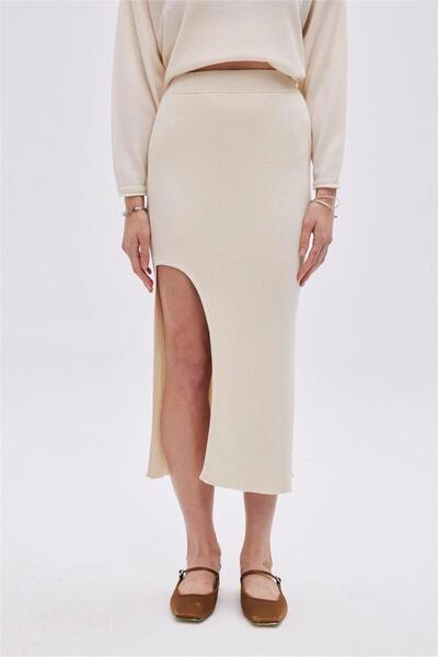 SHERIN Екрю глибоким розрізом міді трикотажна спідниця