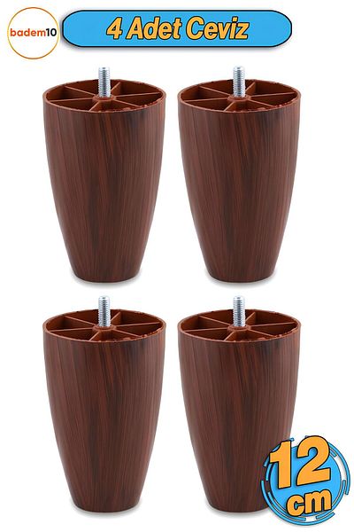 Badem10 4 buc șuruburi (M8 DENT subțire) 12 cm (nuc) mobilier din plastic ridicător scaun canapea picioare picioare