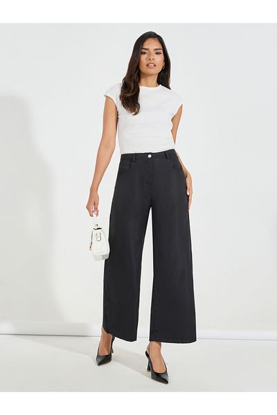 Styli Solid Wide Leg Full Length Pants