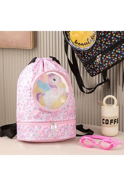 GlassySKY Swimming Bag, Cute Backpack Beach -Sea - Pool -Sports (with Wet Clothes and Shoes Compartment)
