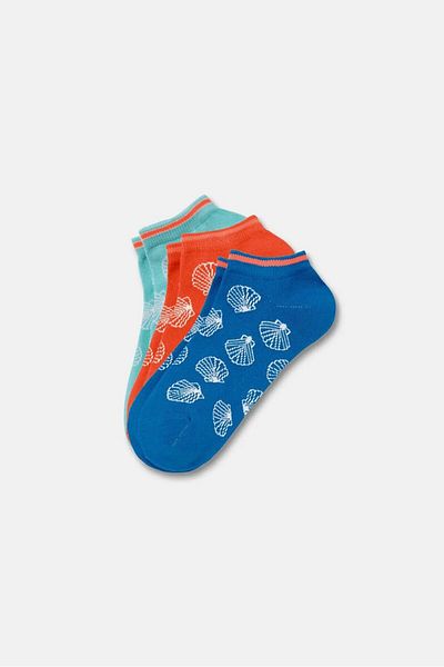 Tchibo Women 3 Pairs Of Shells Ankle Pattern Socks, Blue and Aqua and Red