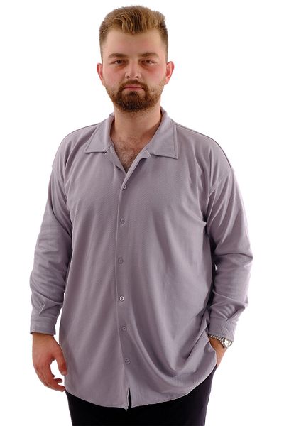 ModeXL Mode XL Plus Size Ανδρικό πουκάμισο με γιακά μακρυμάνικο JACQUARD U24381 Γκρι