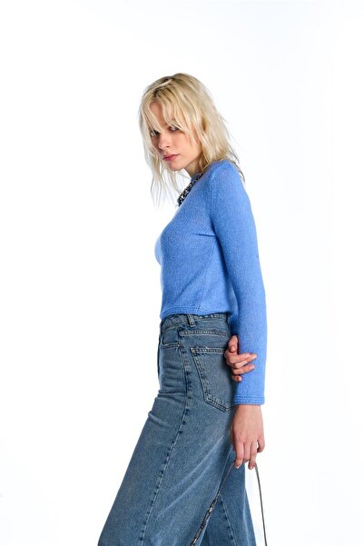 SHERIN Pulover Crop Tricotaj Albastru