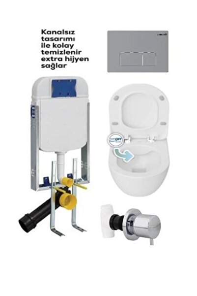 Creavit GR5001-Tp329 Kanalsız Gömme Rezervuar Seti Tam Takım Yavaş Kapanır Kapak - Mat Buton