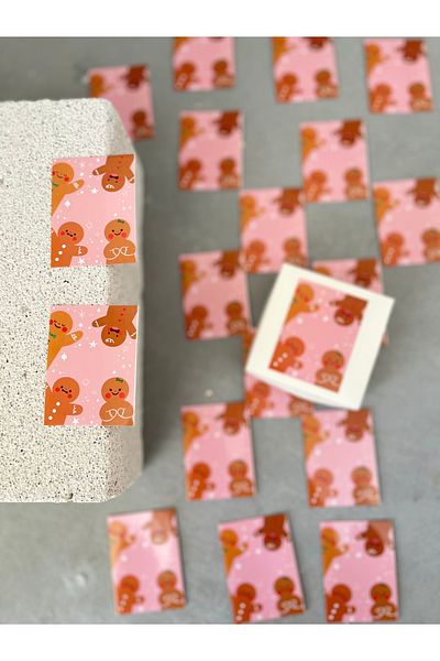 Meyofficial 5*8cm 30Pcs Pink Stickers with Cookie Man