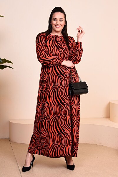 Ferace Γυναικείο φόρεμα βισκόζης με σχέδια σε μεγάλο μέγεθος Mother Orange