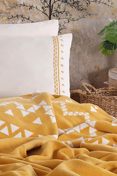 İyi Geceler İstanbul Good Night Istanbul Keops Mustard 100% Cotton Double Blanket Bedding Set