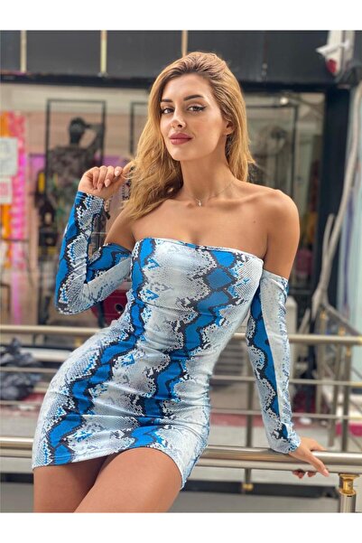 pink and pink Rochie mini cu decolteu decoltat cu imprimeu șarpe