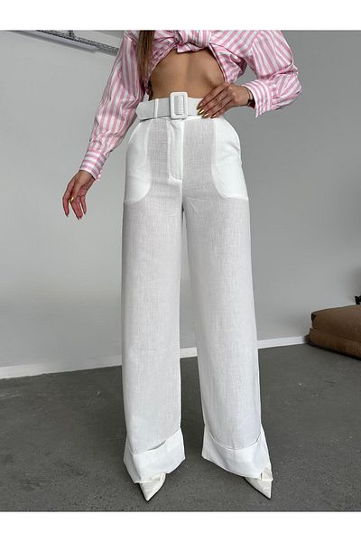 mydukkan.co White Linen Trousers - Mita with Belt