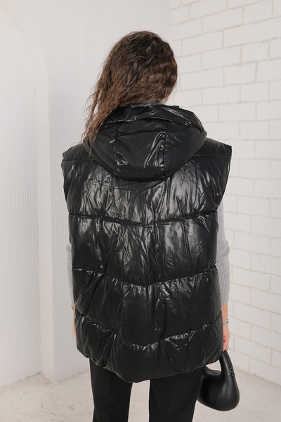 Melike Tatar Black Faux Leather Vest 32-7638