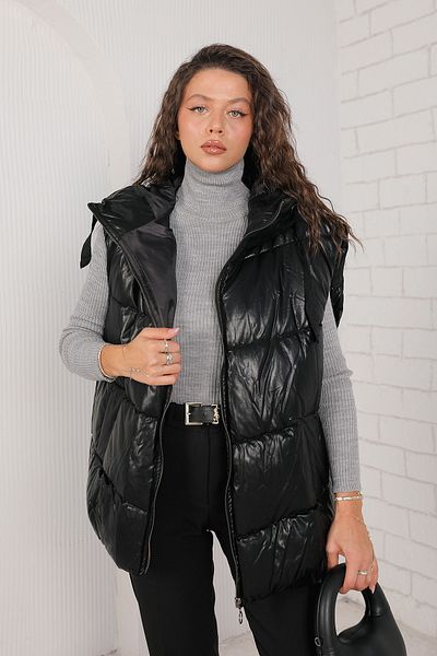 Melike Tatar Black Faux Leather Vest 32-7638