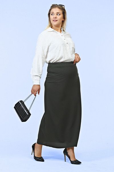 Ferace Women's Elastic Waist Large Size Skirt Lined Steel Knitted Fabric Khaki