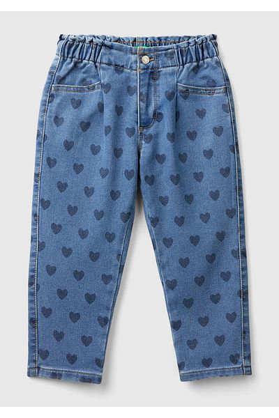 United Colors of Benetton Girl's Dark Denim All Patterned Elastic Waist Loose Cut Trousers
