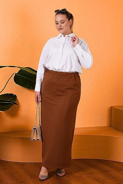 Ferace Women's Elastic Waist Large Size Skirt Lined Steel Knitted Fabric Mustard