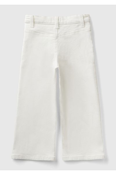 United Colors of Benetton Girl's White Front Embroidered Logo Pocket Button Closure Trousers