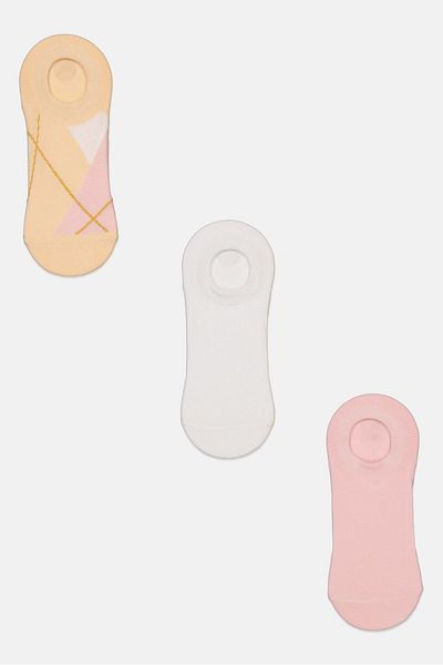 Bebe Women 3 Pairs Round Invisible Socks, Pink Combo