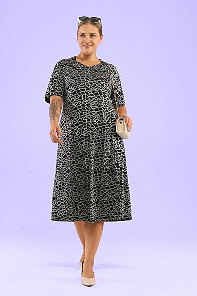 Ferace Women's Midi Plus Size Dress Polka Dot and Leopard Print Smoked