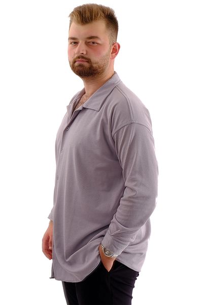 ModeXL Mode XL Plus Size Ανδρικό πουκάμισο με γιακά μακρυμάνικο JACQUARD U24381 Γκρι