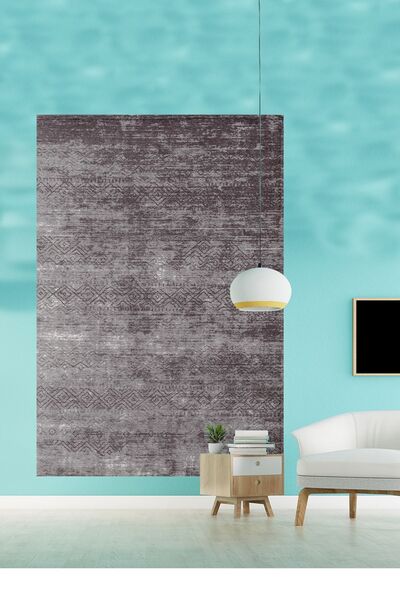kilim home Διακοσμητικό χαλί με έθνικ σχέδια και αντιολισθητική βάση σε γκρι ...