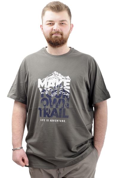 ModeXL Ανδρικό μπλουζάκι Khaki - Λαιμόκοψη, Μεγάλο Μέγεθος, Εκτύπωση - OWN U24060