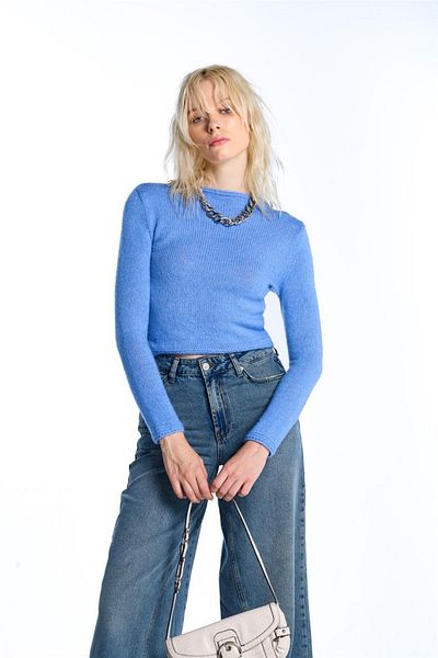SHERIN Pulover Crop Tricotaj Albastru