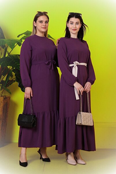 Ferace Γυναικείο φόρεμα Hijab Plus Size Viscose Pleated Plum