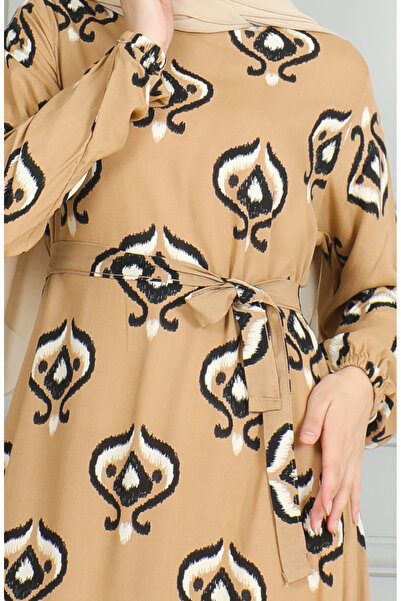 sefamerve Φόρεμα βισκόζης με μαύρο σχέδιο βιζόν - 0491-06