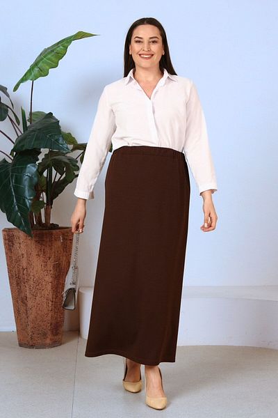 Ferace Women's Elastic Waist Large Size Skirt Lined Steel Knitted Fabric Brown