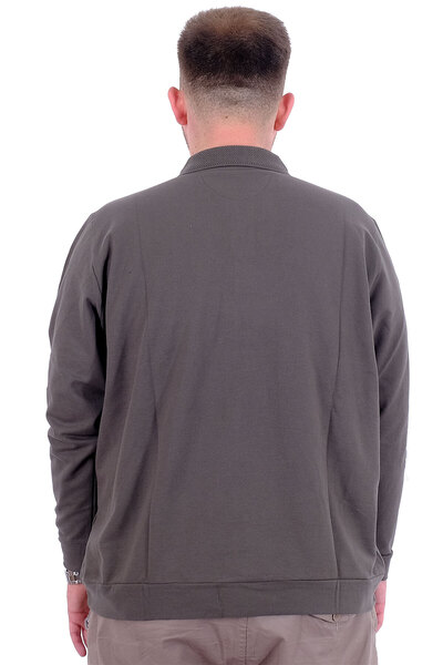 ModeXL Ανδρικό φούτερ με λαιμόκοψη πόλο - Κεντημένο, Μεγάλο Μέγεθος, Χακί U24340