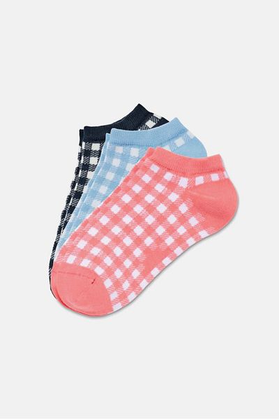 Tchibo Women 3 Pairs of Sneaker Socks, Coral and Blue and Black