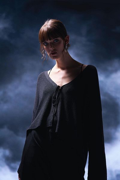 SHERIN Anthracite Front Lace-Up Knitwear Cardigan