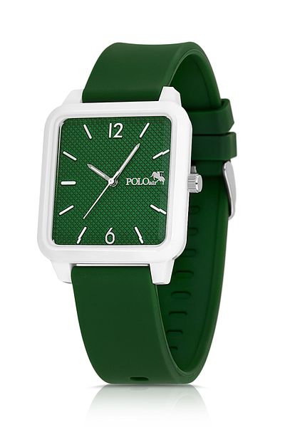 Polo Air Unisex Green White Sports Wristwatch - Square Case, Silicone Cord, Pl-1509B1X