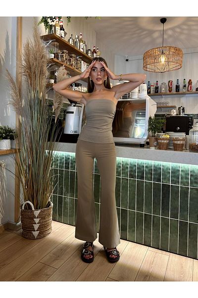 mydukkan.co Μπεζ παντελόνι Kely με φαρδύ πόδι