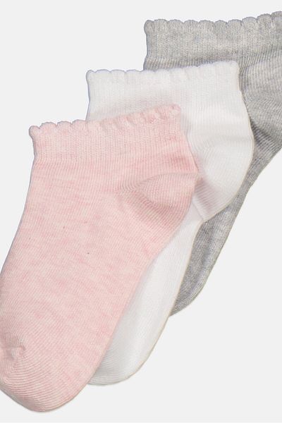 XOXO Kids Girl 3 Pairs Basic Ankle Socks, Pink Combo