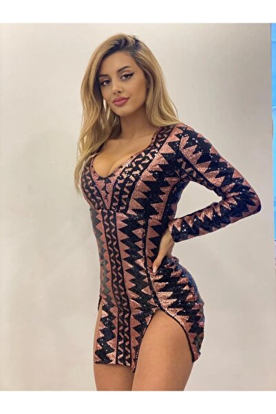 pink and pink Crna zlatna Etnički dezen Sa prorezom mini haljina