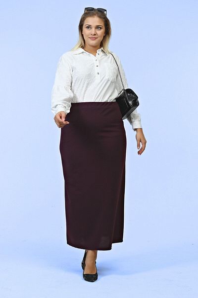 Ferace Women's Elastic Waist Large Size Skirt Lined Steel Knitted Fabric Plum