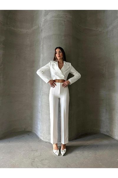 mydukkan.co Front Seam Pipe Leg Fabric Trousers White