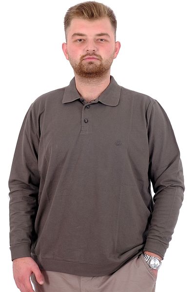 ModeXL Ανδρικό φούτερ με λαιμόκοψη πόλο - Κεντημένο, Μεγάλο Μέγεθος, Χακί U24340