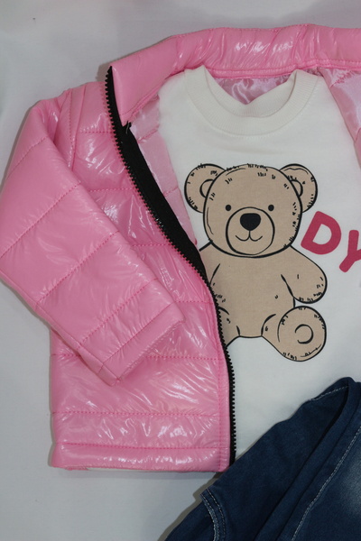 Mini İkizler Çocuk Şişme Montlu 3'lü Takım - Kazak, Mont ve Jean Kombini