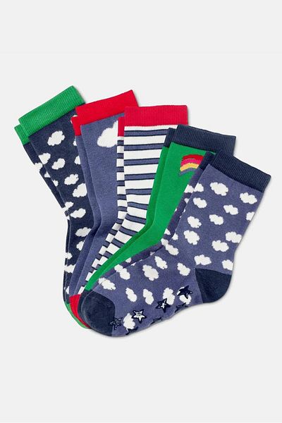 Tchibo Kid Girls 5 Pair Printed Socks, Navy And Green And Red Combo